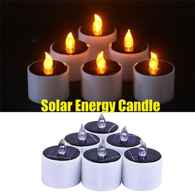Christmas Solar Energy Candle Yellow Solar Power LED Candles Flameless Electronic Solar LED Lights