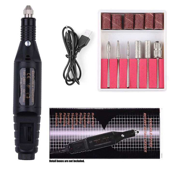 Sale Power Professional USB Electric Manicure Machine Pen Pedicure Nail File Nail Tools 6 Bits Drill
