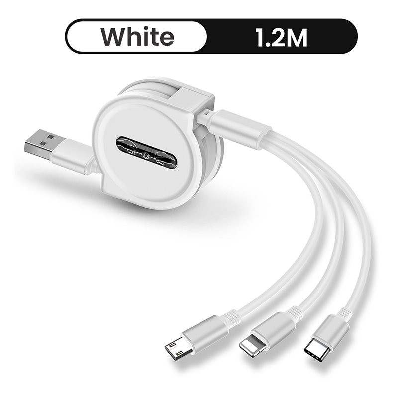 120cm 3 In 1 USB Charge Cable for iPhone Micro USB Type C Cable Retractable Portable Charging Cable