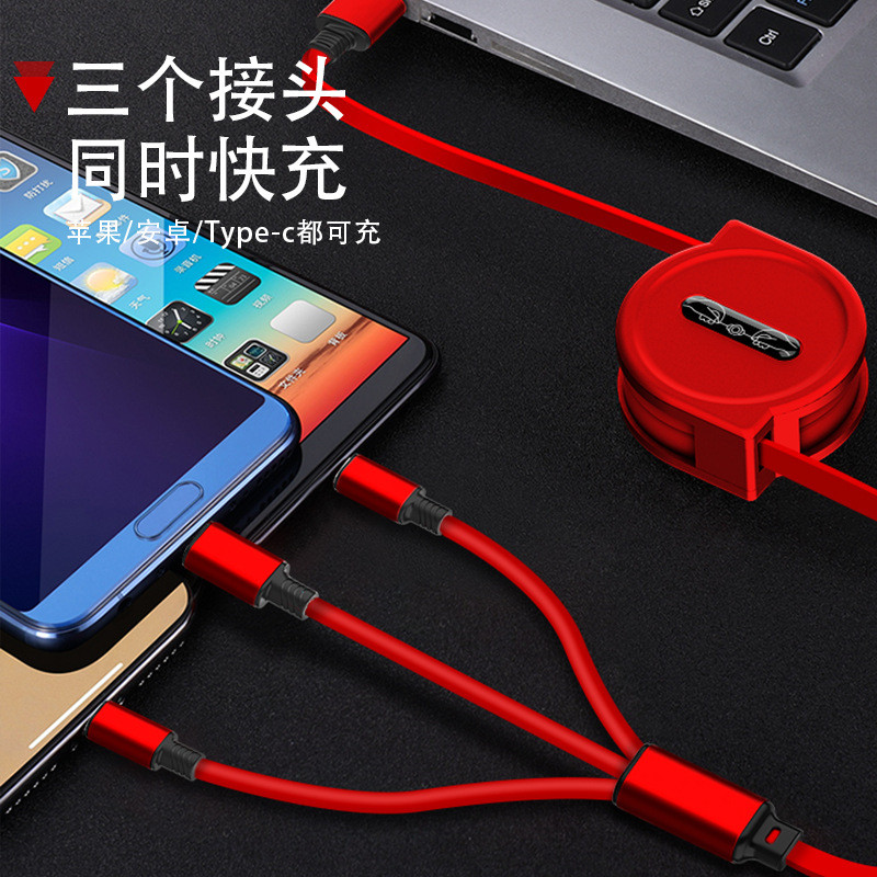 120cm 3 In 1 USB Charge Cable for iPhone Micro USB Type C Cable Retractable Portable Charging Cable