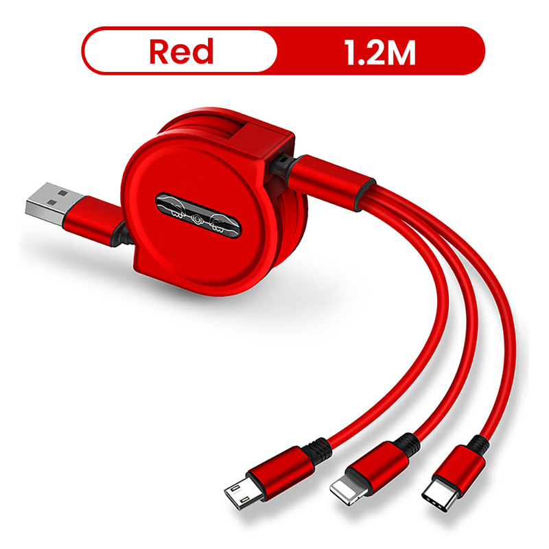 120cm 3 In 1 USB Charge Cable for iPhone Micro USB Type C Cable Retractable Portable Charging Cable