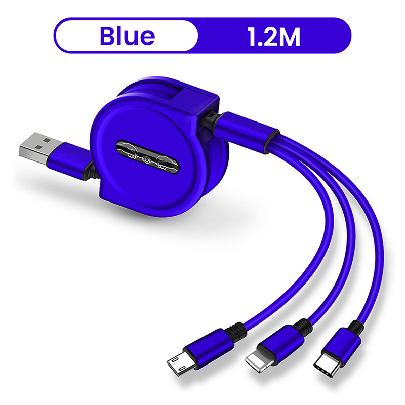 120cm 3 In 1 USB Charge Cable for iPhone Micro USB Type C Cable Retractable Portable Charging Cable