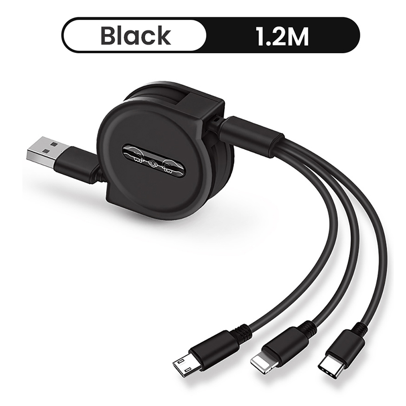 120cm 3 In 1 USB Charge Cable for iPhone Micro USB Type C Cable Retractable Portable Charging Cable