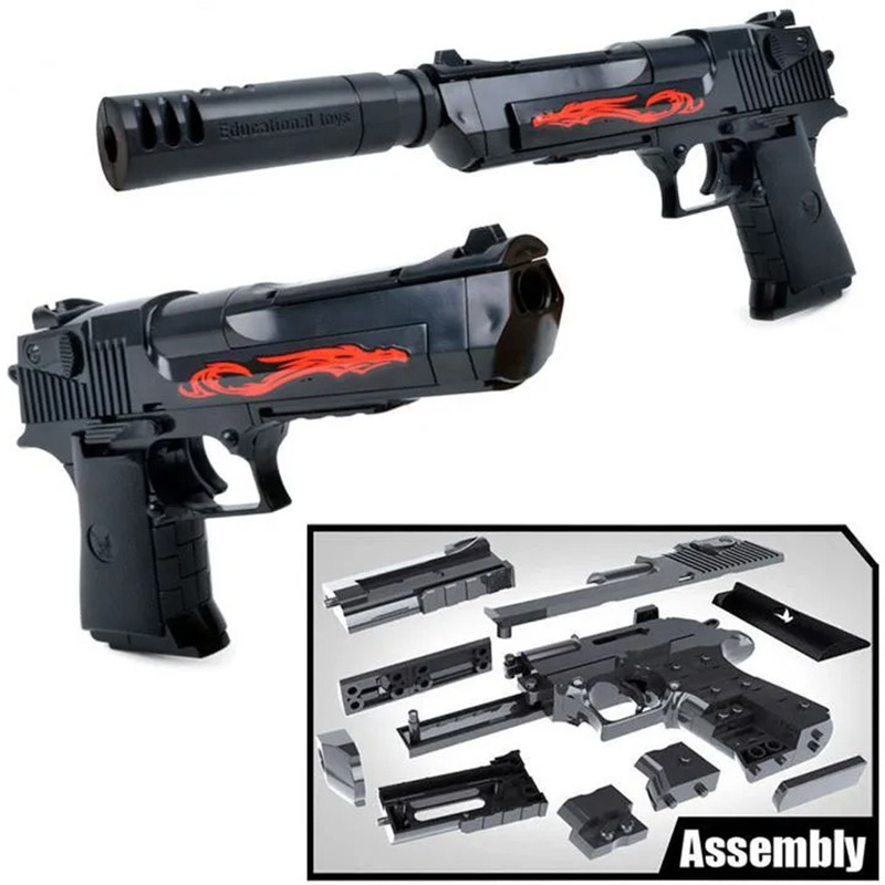Assembly Toy Gun Building Blocks Pistol Rifle DIY 3D Miniature Model Plastic Gift ,Outdoor Toy Weapon Revolver With Bullet Plastic Pistol Model Kids Boys Gift Building Toys