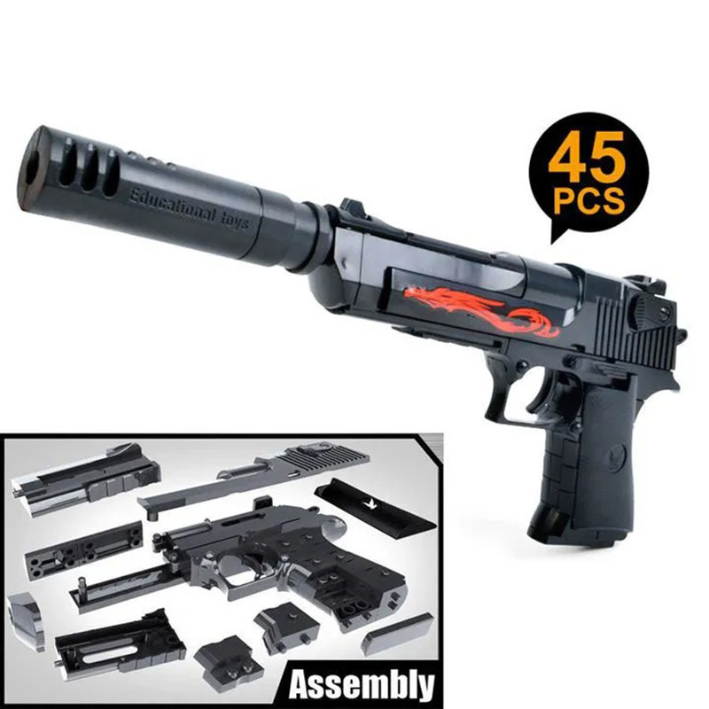 Assembly Toy Gun Building Blocks Pistol Rifle DIY 3D Miniature Model Plastic Gift ,Outdoor Toy Weapon Revolver With Bullet Plastic Pistol Model Kids Boys Gift Building Toys