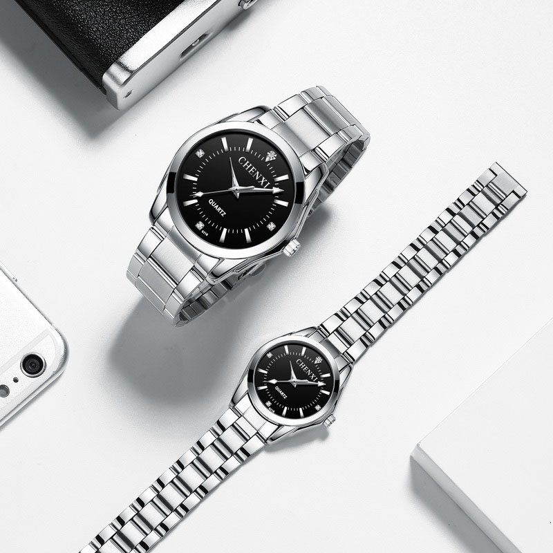 2 Pcs/Set Couples Wrist Watches Men Women Lovers Waterproof Quartz Watches  Elegant Women Watch Luxury Ladies Fashion Brand Wristwatch Japan Movement Stainless Steel Gift for Female Girlfrie