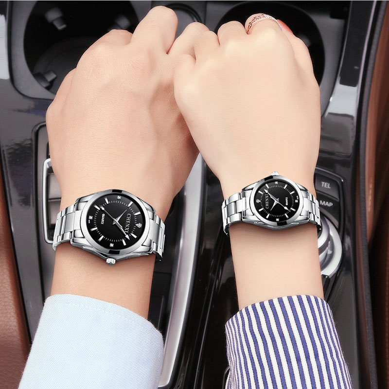 2 Pcs/Set Couples Wrist Watches Men Women Lovers Waterproof Quartz Watches  Elegant Women Watch Luxury Ladies Fashion Brand Wristwatch Japan Movement Stainless Steel Gift for Female Girlfrie