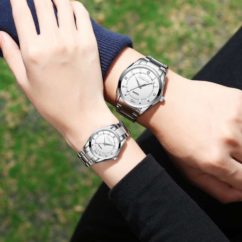 2 Pcs/Set Couples Wrist Watches Men Women Lovers Waterproof Quartz Watches  Elegant Women Watch Luxury Ladies Fashion Brand Wristwatch Japan Movement Stainless Steel Gift for Female Girlfrie