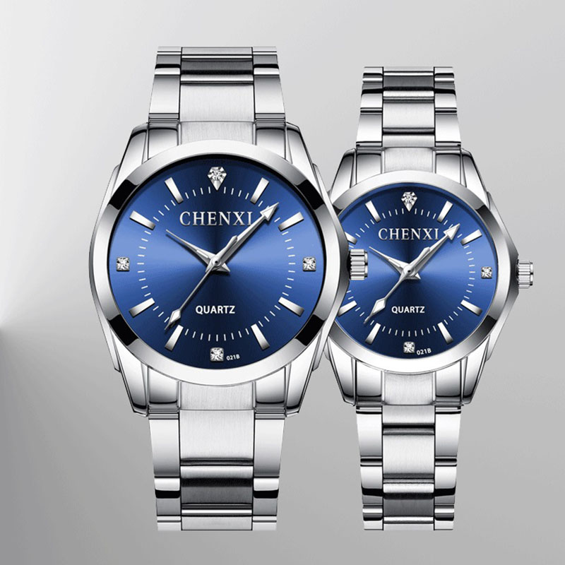 2 Pcs/Set Couples Wrist Watches Men Women Lovers Waterproof Quartz Watches  Elegant Women Watch Luxury Ladies Fashion Brand Wristwatch Japan Movement Stainless Steel Gift for Female Girlfrie