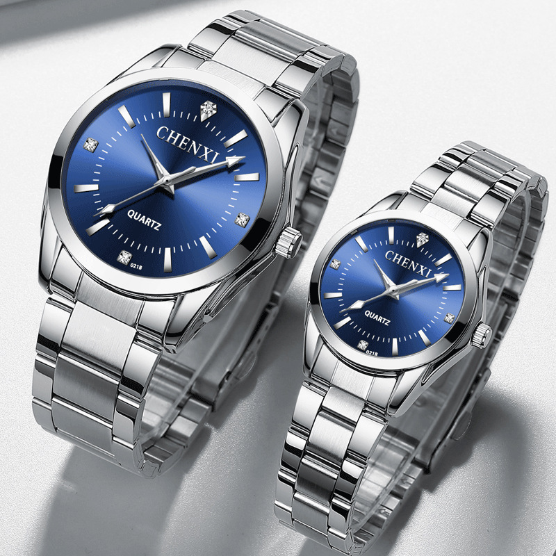 2 Pcs/Set Couples Wrist Watches Men Women Lovers Waterproof Quartz Watches  Elegant Women Watch Luxury Ladies Fashion Brand Wristwatch Japan Movement Stainless Steel Gift for Female Girlfrie