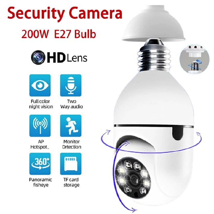 200W E27 Bulb Surveillance Camera Night Vision Full Color Automatic Human Tracking 4x Digital Zoom Video Indoor Security Monitor