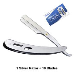 New Arrivals Stainless Steel Folding Knife With 10 Blades Barber Hair Removal Kit Clipper Men's Straight Hairdresser Razor Hair Removal Shaving Armpit Hair Pubic Hair Folding Razor Silver one size