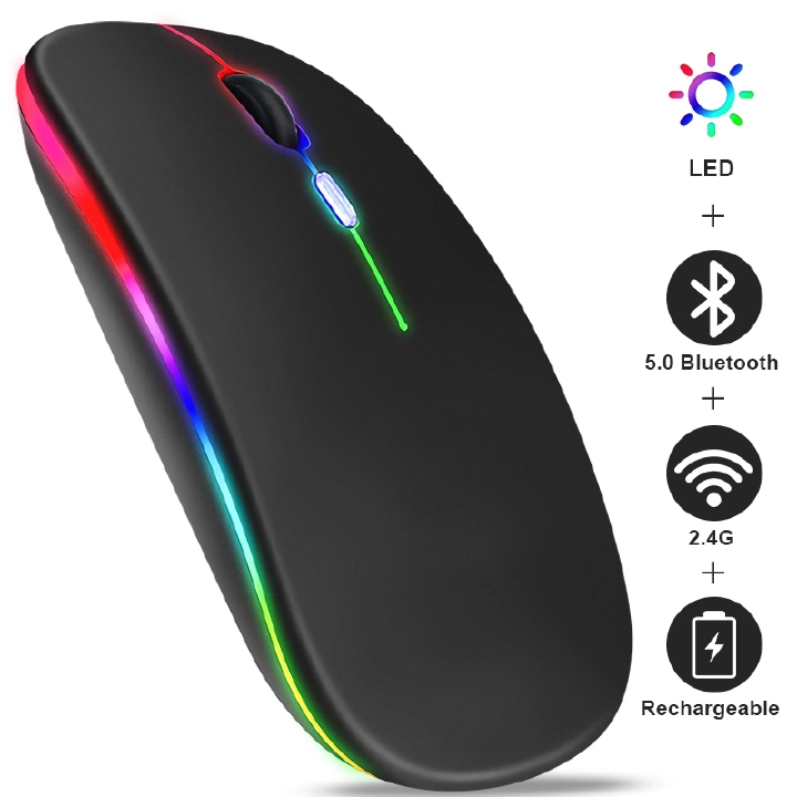 New Arrivals Bluetooth Wireless Mouse with USB Rechargeable RGB Mouse for Computer Laptop PC Macbook Gaming Mouse Gamer 2.4GHz 1600DPI LED Backlit Ergonomic Gaming Mouse for Laptop PC