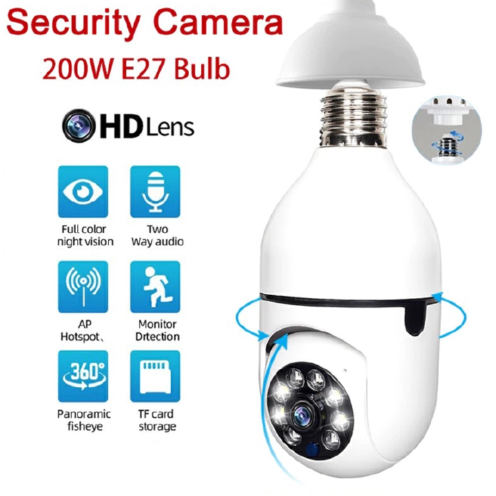 200W E27 Bulb Surveillance Camera Night Vision Full Color Automatic Human Tracking 4x Digital Zoom Video Indoor Security Monitor