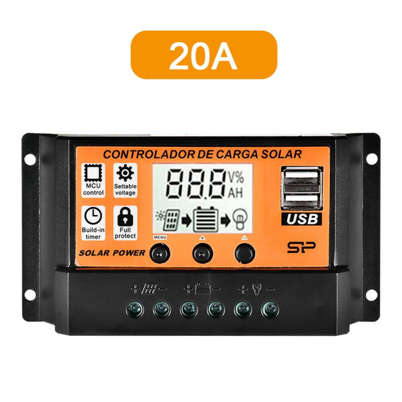 Updated Version Solar Charge Controller 30A/20A/10A 12V 24V Auto Solar Charge Controller MPPT/PWM Controllers LCD Dual USB Output Solar Panel PV Regulator USB 5V LCD Display