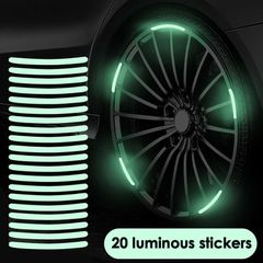 20pcs Car Wheel Hub Reflective Sticker Tire Rim Reflective Strips Luminous Sticker for Night Driving Car Bike Motorcycle Wheel Sticker Car-Styling Accessories Luminous 20 PCS one size