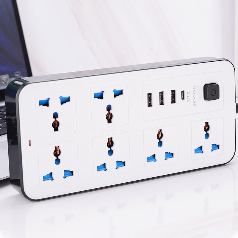 Universal Standard Plug Multi Adapter USB Socket 7 Port Power Strip 10A Fast Charging 3USB PD Extension Socket 7 Outlets Socket Adapter UK Electric Shock Prevention Device