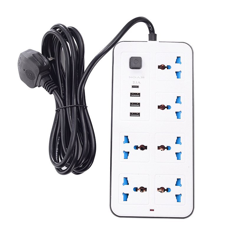 Universal Standard Plug Multi Adapter USB Socket 7 Port Power Strip 10A Fast Charging 3USB PD Extension Socket 7 Outlets Socket Adapter UK Electric Shock Prevention Device