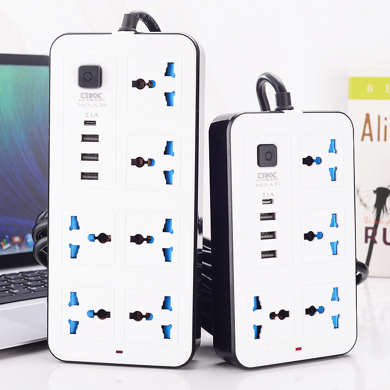 Universal Standard Plug Multi Adapter USB Socket 7 Port Power Strip 10A Fast Charging 3USB PD Extension Socket 7 Outlets Socket Adapter UK Electric Shock Prevention Device