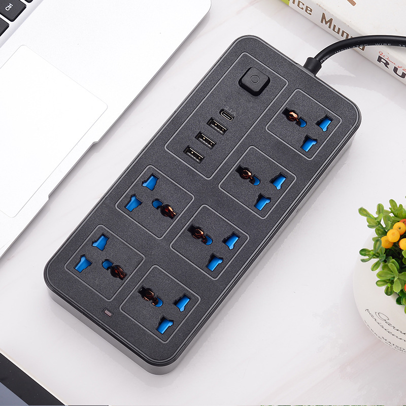 Universal Standard Plug Multi Adapter USB Socket 7 Port Power Strip 10A Fast Charging 3USB PD Extension Socket 7 Outlets Socket Adapter UK Electric Shock Prevention Device