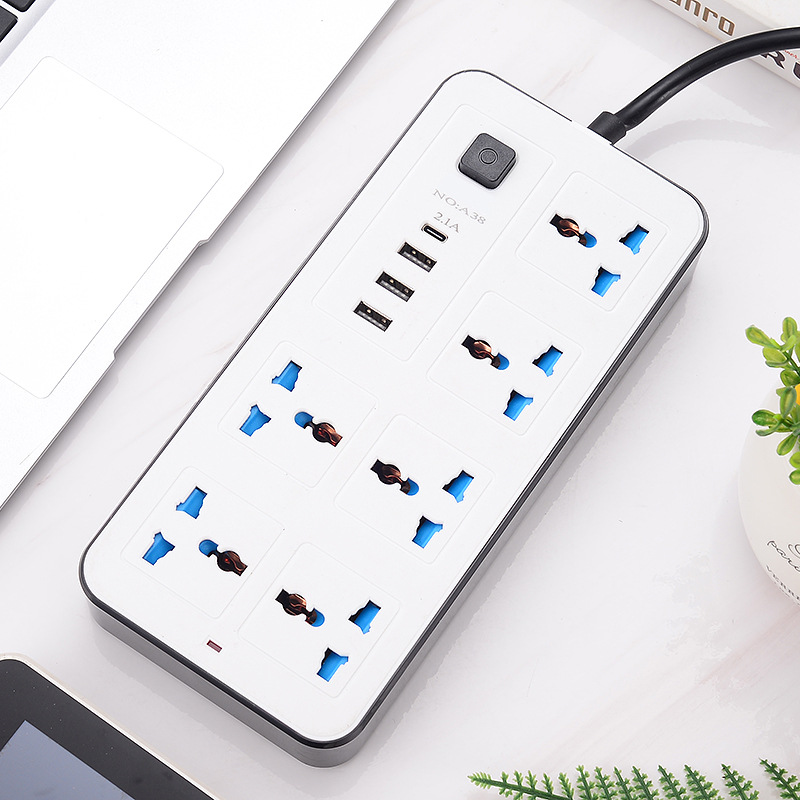 Universal Standard Plug Multi Adapter USB Socket 7 Port Power Strip 10A Fast Charging 3USB PD Extension Socket 7 Outlets Socket Adapter UK Electric Shock Prevention Device