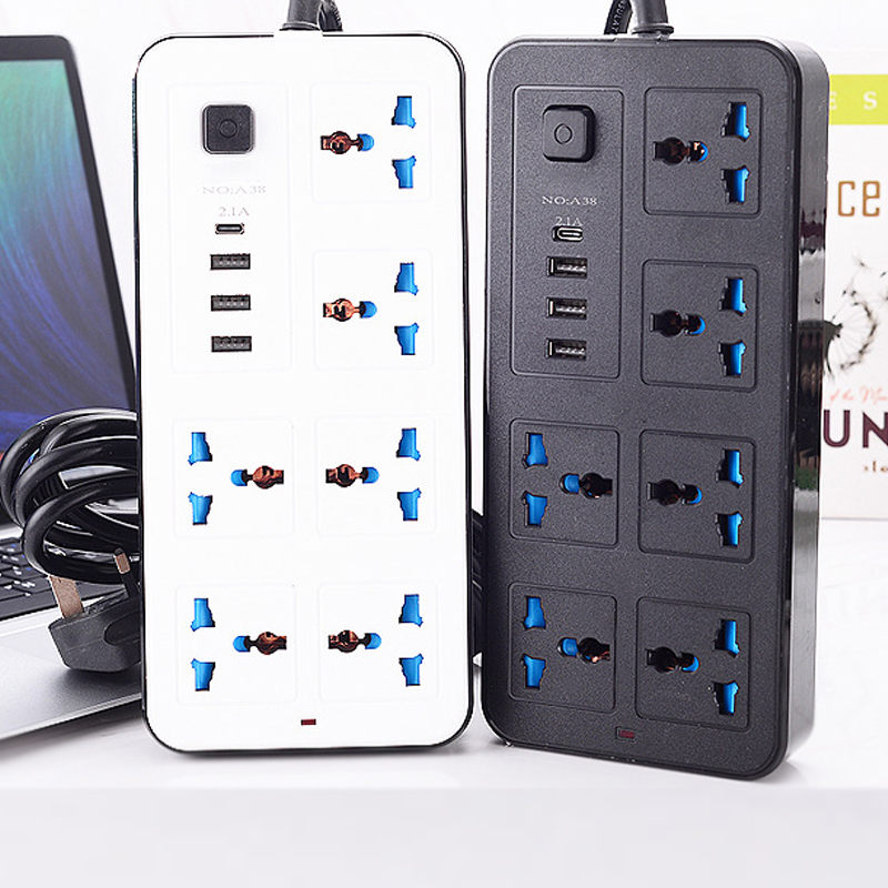 Universal Standard Plug Multi Adapter USB Socket 7 Port Power Strip 10A Fast Charging 3USB PD Extension Socket 7 Outlets Socket Adapter UK Electric Shock Prevention Device