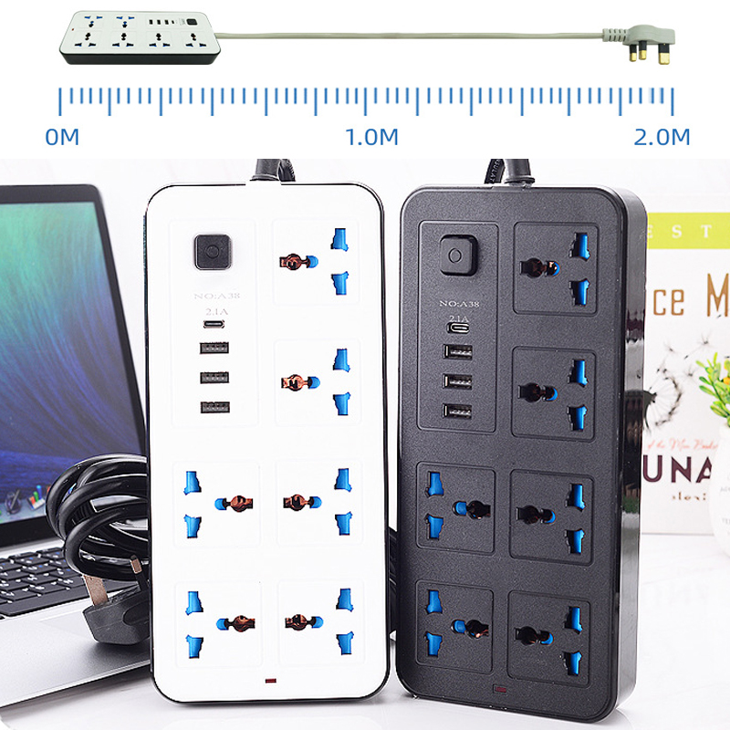 Universal Standard Plug Multi Adapter USB Socket 7 Port Power Strip 10A Fast Charging 3USB PD Extension Socket 7 Outlets Socket Adapter UK Electric Shock Prevention Device