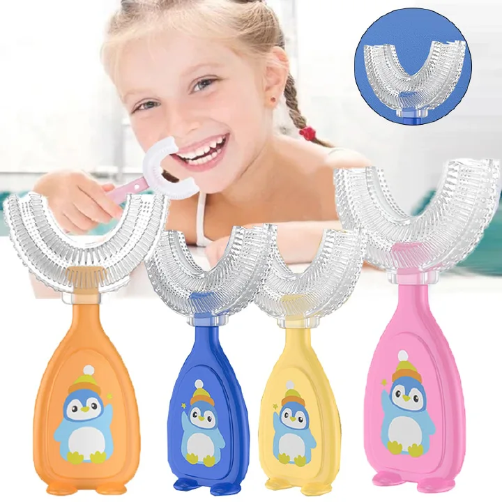 U-shape Kids Toothbrush Children's Toothbrush Silicone Cleaning Toothbrush Healthy 360° Cleaning Oral Care Health Beauty Soft, 2 to 12 Kids Children Boys Fashion Infant Oral Clean Tools