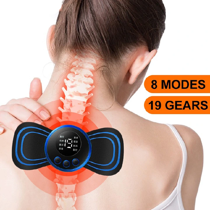 Mini EMS LCD Display Neck Massage Electric Massager Cervical Neck Back Patch Cervical Muscle Pain Relief 8 Mode Pulse Muscle Stimulator Portable With Remote Control, Professional Medical Supplies