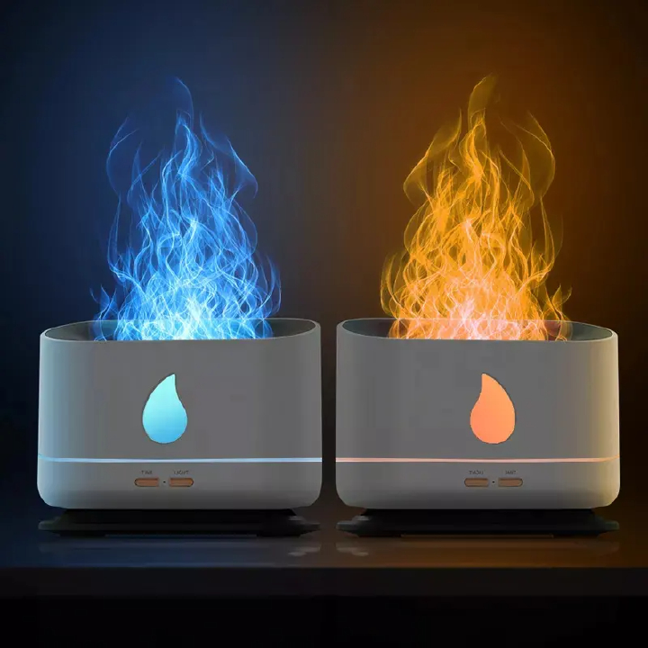 2023 Essential Oils Scent Ultrasonic Mist Led Simulation 3D Blue Fire Flame Effect Air Humidifiers Aroma Diffusers
