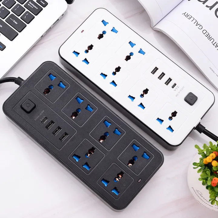 Universal Standard Plug Multi Adapter USB Socket 7 Port Power Strip 10A Fast Charging 3USB PD Extension Socket 7 Outlets Socket Adapter UK Electric Shock Prevention Device