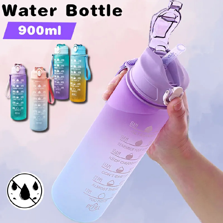 New Arrivals 900ML Large Capacity Water Bottle Sports Water Bottle with Time Marker Leak-proof Cup Motivational Portable Water bottle for Outdoor Sport Fitness Kitchen & Dining room appliances