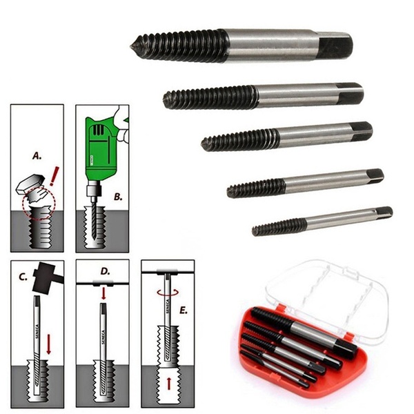 5Pcs Steel Broken Speed Out Damaged Screw Extractor Drill Bit Guide Set Broken Bolt Remover