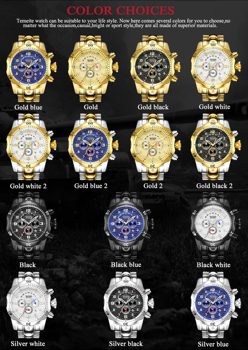 Men's Watch Waterproof Quartz Watch Multi-Functional Sports Wristwatch