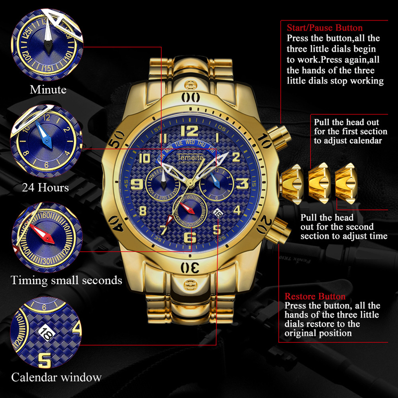 Men's Watch Waterproof Quartz Watch Multi-Functional Sports Wristwatch