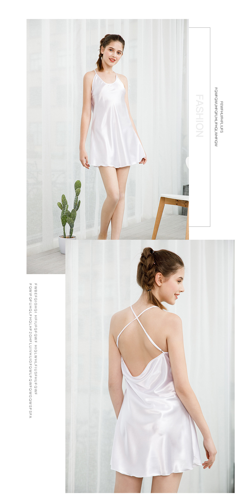 Women Sleepwear Satin Lace Chemise Nightgown Sexy Silk Sling Night Slips