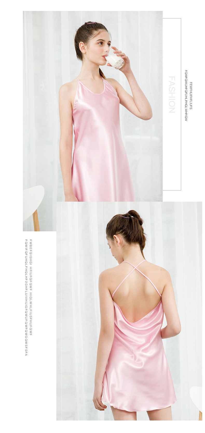 Women Sleepwear Satin Lace Chemise Nightgown Sexy Silk Sling Night Slips