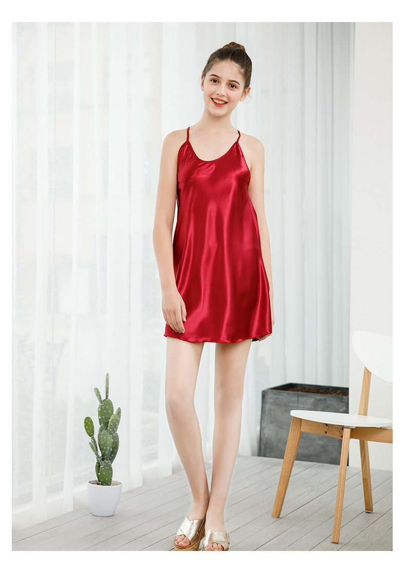 Women Sleepwear Satin Lace Chemise Nightgown Sexy Silk Sling Night Slips