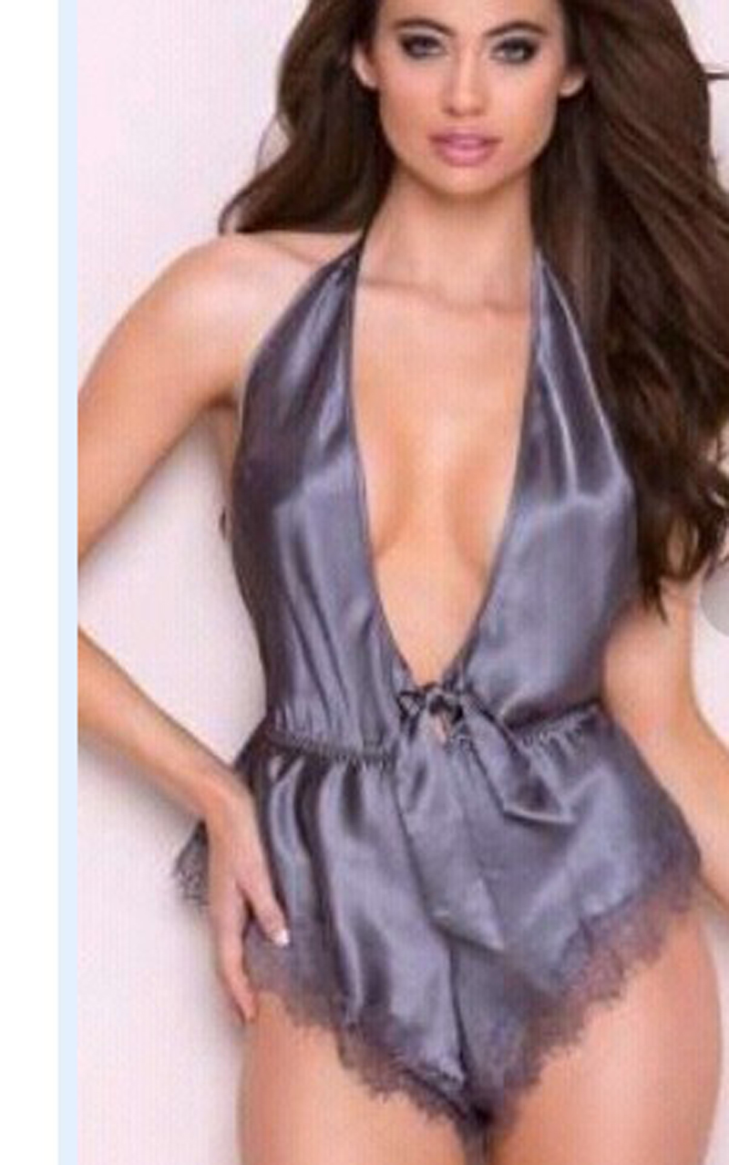 Women Sexy Lingerie One Piece Halter Teddy Bodysuit Silky Baby Doll