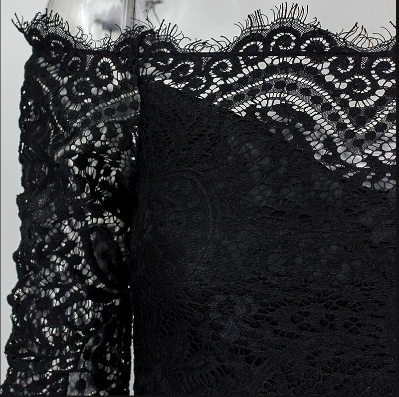 Women Sexy Off Shoulder Floral Lace Long Sleeve Bodycon Wide Leg Jumpsuits Rompers with Belt