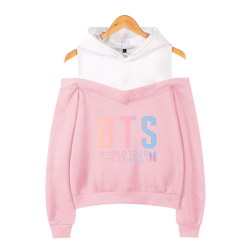 BTS Love Yourself Hoodie Sweater Off Shoulder Women Hooded Sweatshirt Pullover