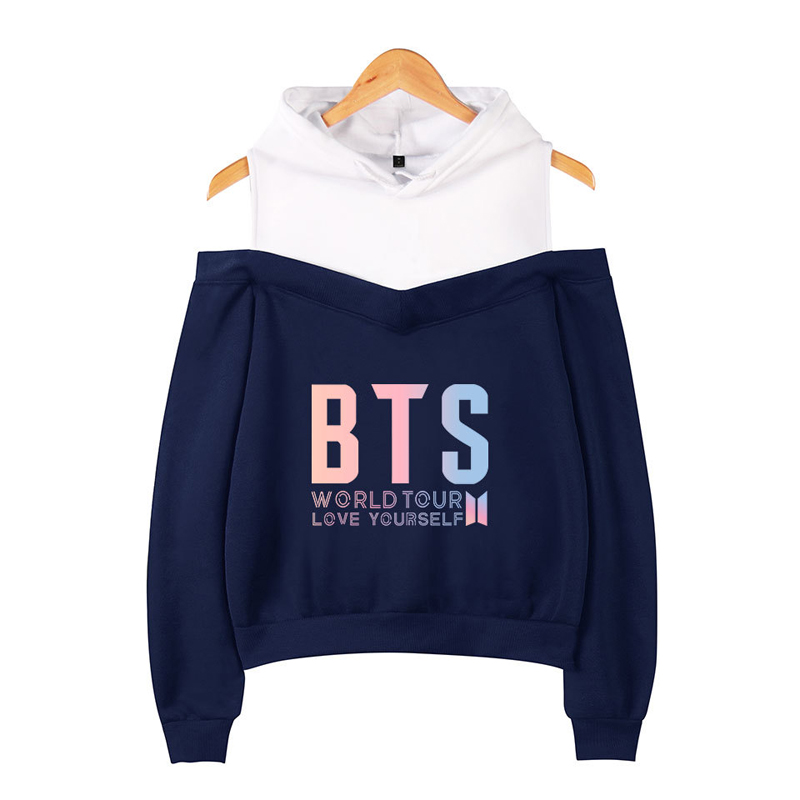 BTS Love Yourself Hoodie Sweater Off Shoulder Women Hooded Sweatshirt Pullover
