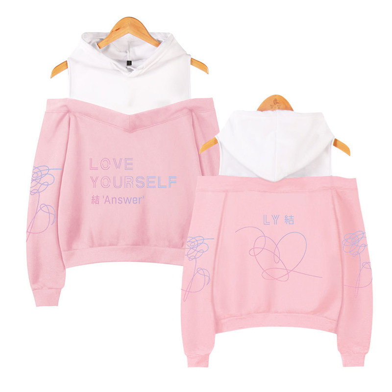 BTS Love Yourself Hoodie Sweater Off Shoulder Women Hooded Sweatshirt Pullover
