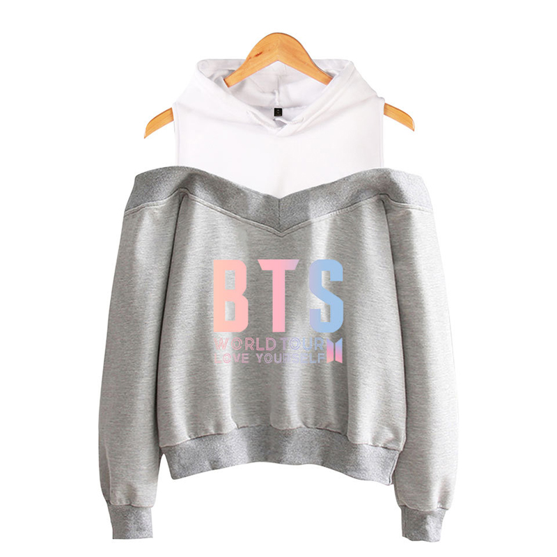 Exclusive discounts for BTS Love Yourself Hoodie Sweater Off Shoulder Women Hooded Sweatshirt Pullover