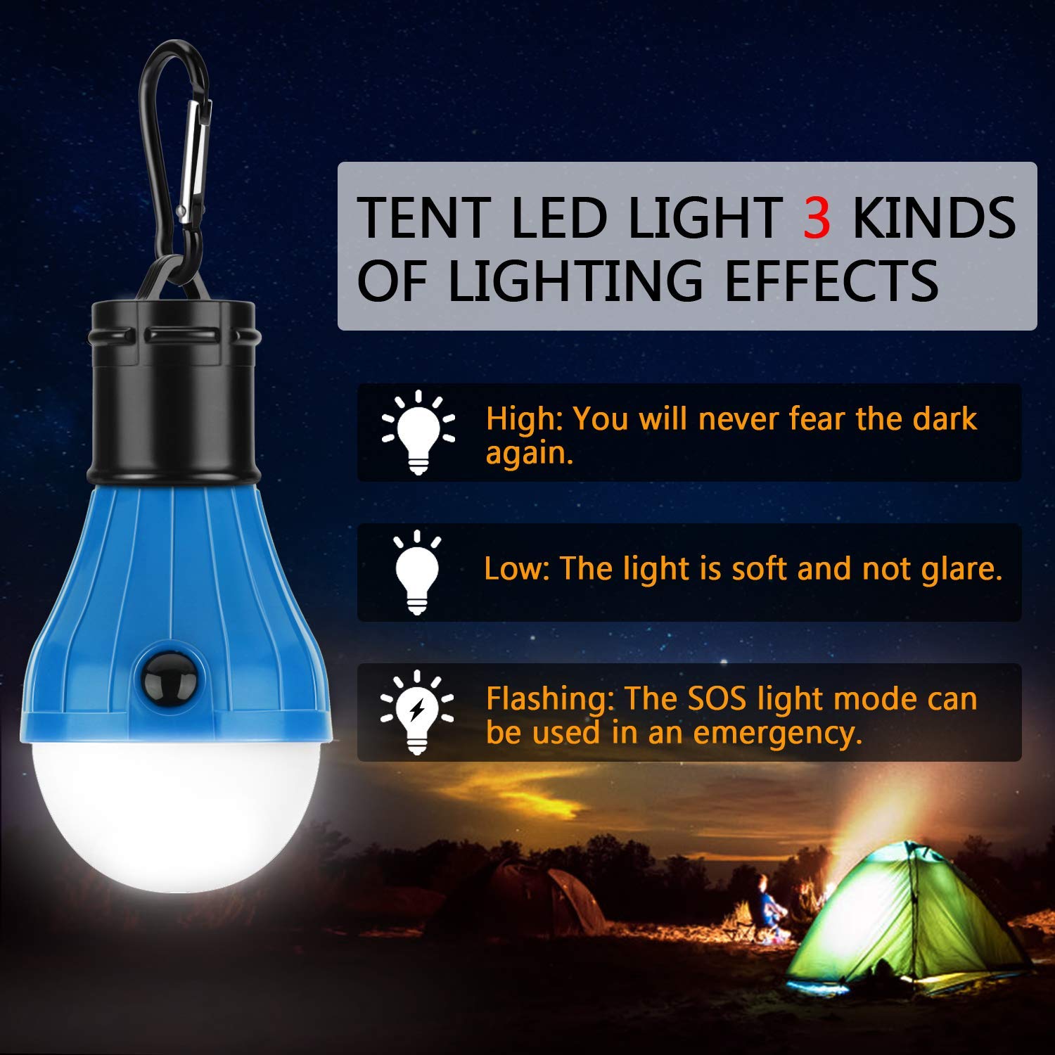 3 pack Camping Light Tent  Waterproof LED  Lantern Light Bulb Suitable for Hiking, Camping Fishing