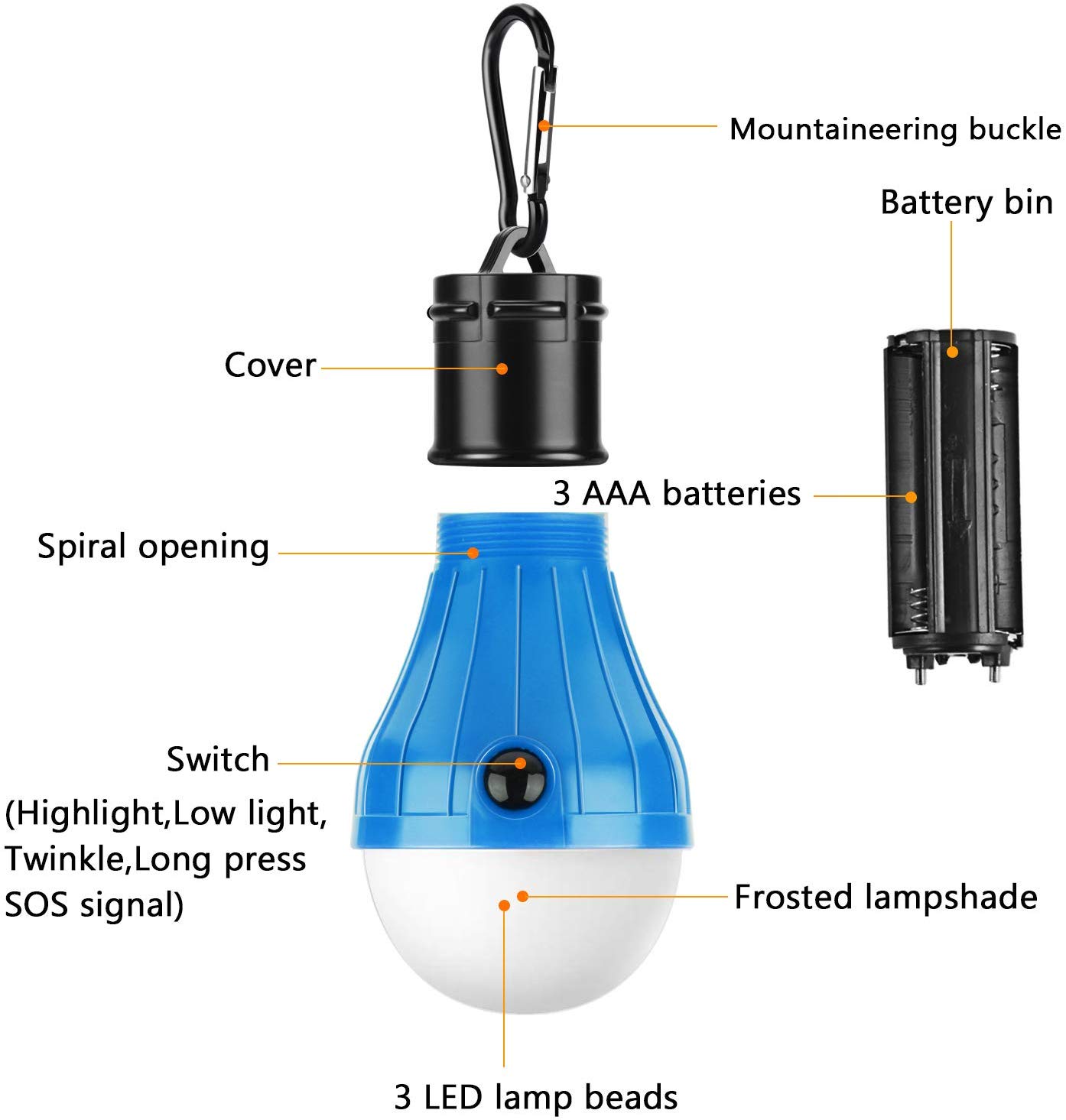 3 pack Camping Light Tent  Waterproof LED  Lantern Light Bulb Suitable for Hiking, Camping Fishing