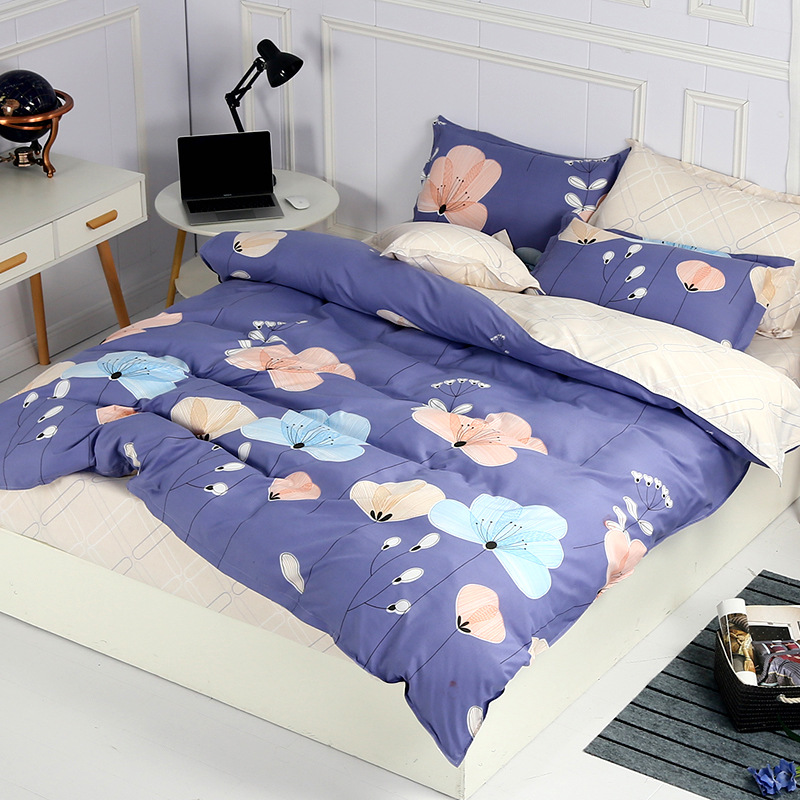 4Pcs Bedding Sets (1 Duvet cover+1 Bed sheet+2 Pillow covers)100% Polyester Cotton