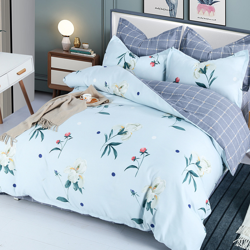 4Pcs Bedding Sets (1 Duvet cover+1 Bed sheet+2 Pillow covers) Polyester Cotton