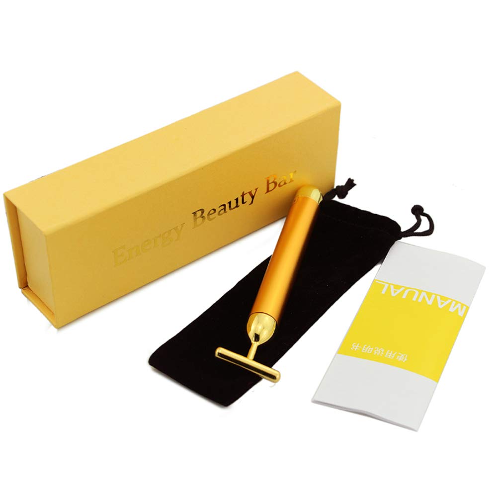 24k Golden Beauty Bar,Electronic Facial Roller Waterproof Micro Vibrating Massager for Face Lifting