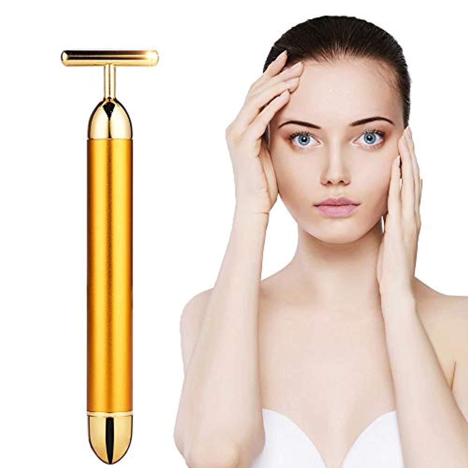 24k Golden Beauty Bar,Electronic Facial Roller Waterproof Micro Vibrating Massager for Face Lifting